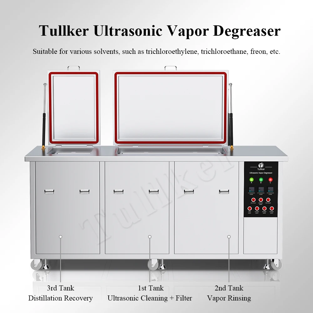 Tullker Three Tank Vapor Degreaser Degreasing Isopropanol IPA Acetone Cyclohexane Solvent Chiller Condensing Ultrasonic Cleaner