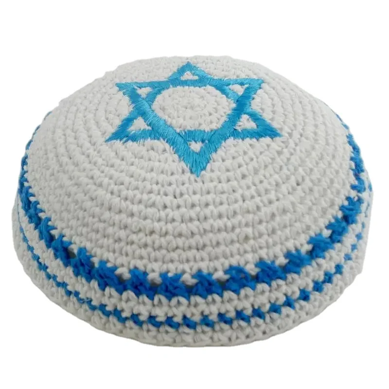Classic Frik Holy Cupola Yarmulke White Knitted Tribal DMC Handmade Advanced Customization Jewish Kippah Israel Hat