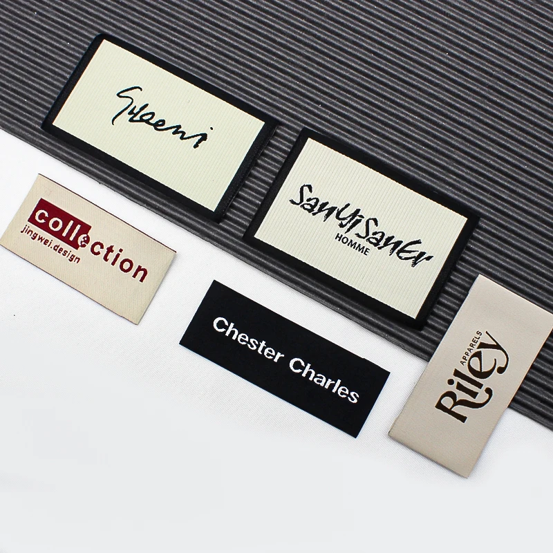 Stick on size heat transfer custom brand labels luxury woven label care labels for clothing