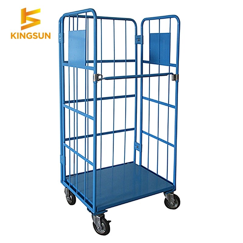 Galvanized Iron steel foldable transport trolley logistics trolley for laundry, warehouse ,logistics center,super market