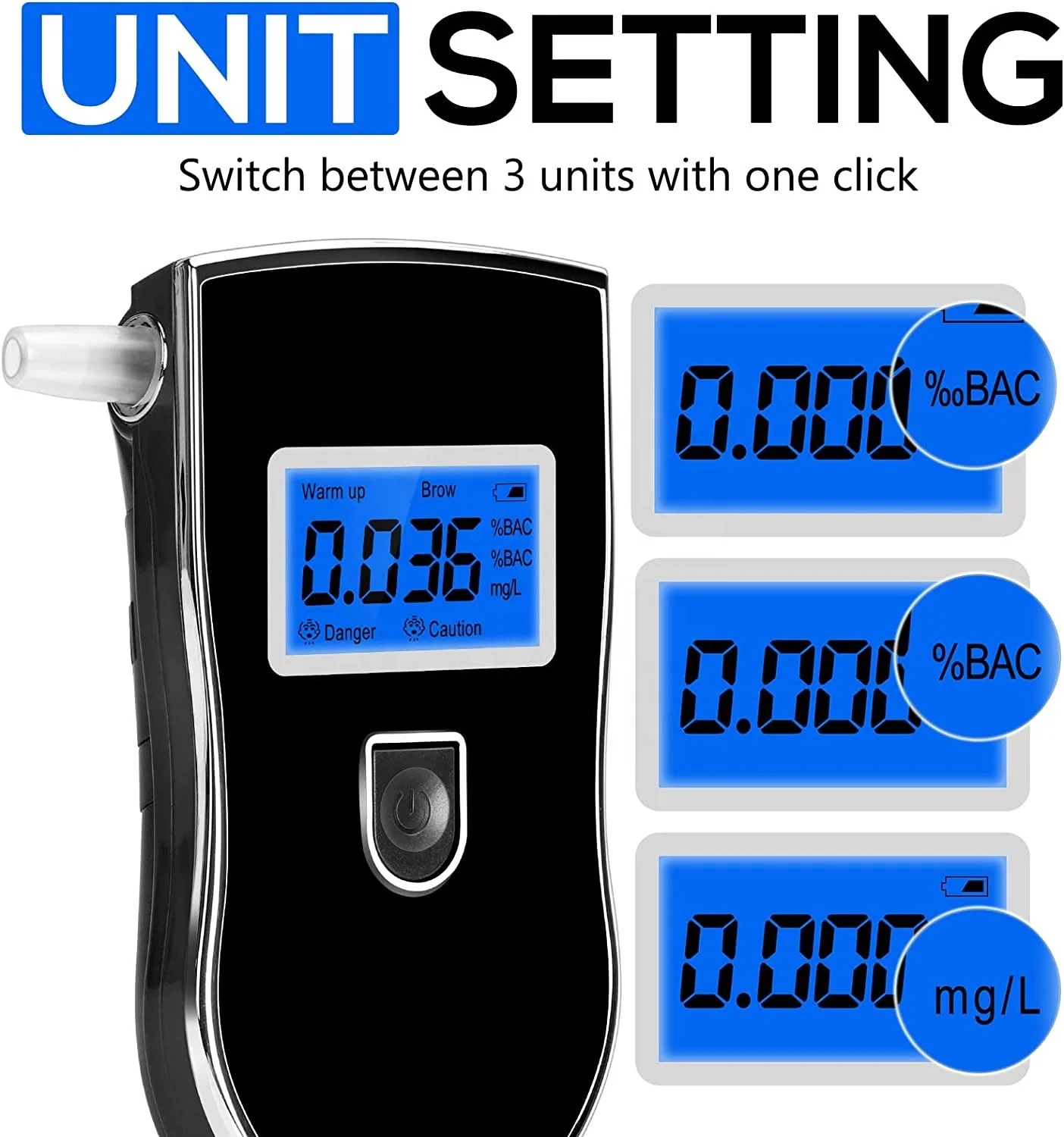High Precision Alcohol Tester Portable LCD Breathalyzer 5 Nozzles Breath Tester with 3*AAA Batteries with Auto-off Power Remind