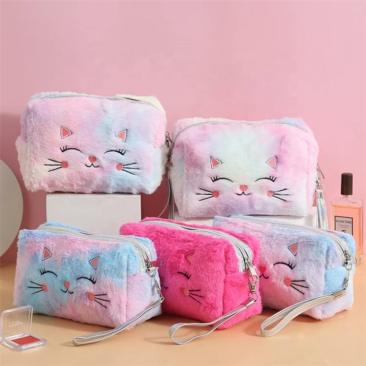 Cute plush kids travel package makeup organizer simple pouch cosmetic bag