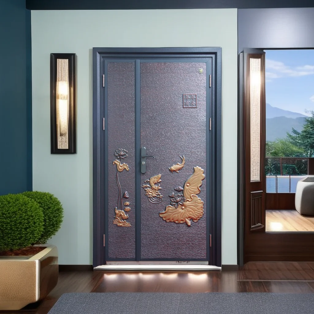Best Design Manufacturers Door Exterior Double Front Entry Cast Leaf Aluminum Steel Material Armored Sliding Doors