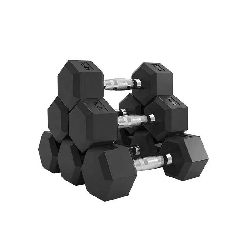 Ironhawk Custom Free Weight Gym Dumbbell Set 3-100LB 1-50KG Metal Handle Cast Iron Rubber Hexagon Dumbbell