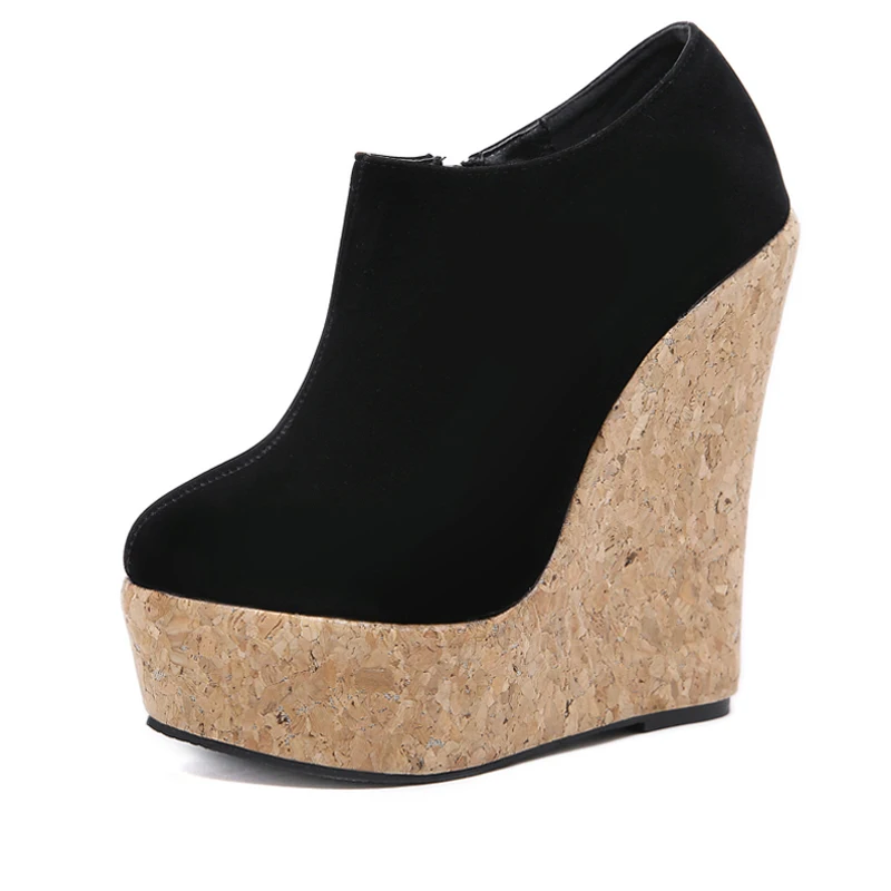 Eilyken Wholesale Sexy Round head Platform Wedge Women Pumps Super High Club Wearing Heels zipper ladies wedge shoes