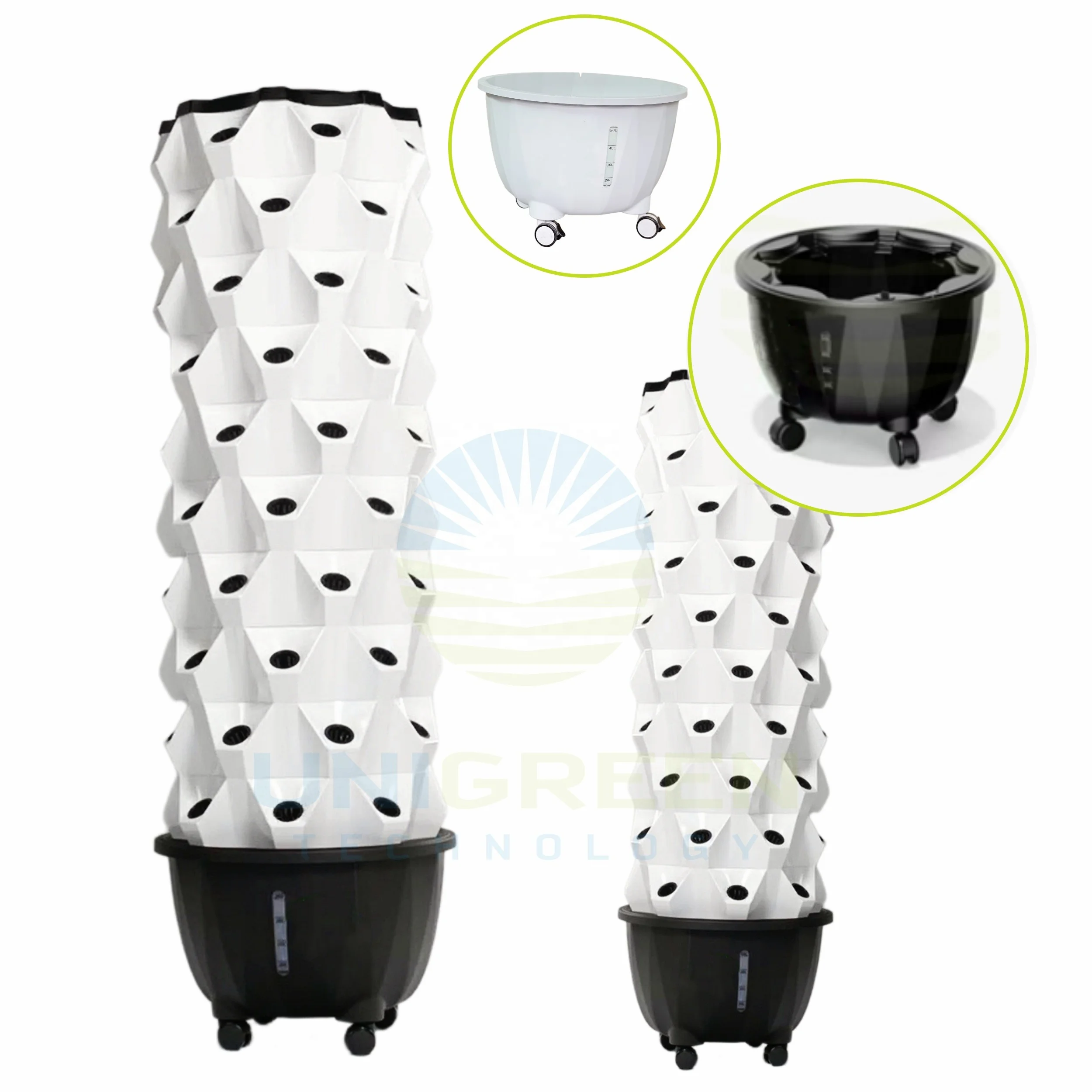 Vertical Tower Garden With Wheels 12 Layer 65L Tank Growing Towers Hydroponics Vertical Garden Systems For Vegetable Grow Plants
