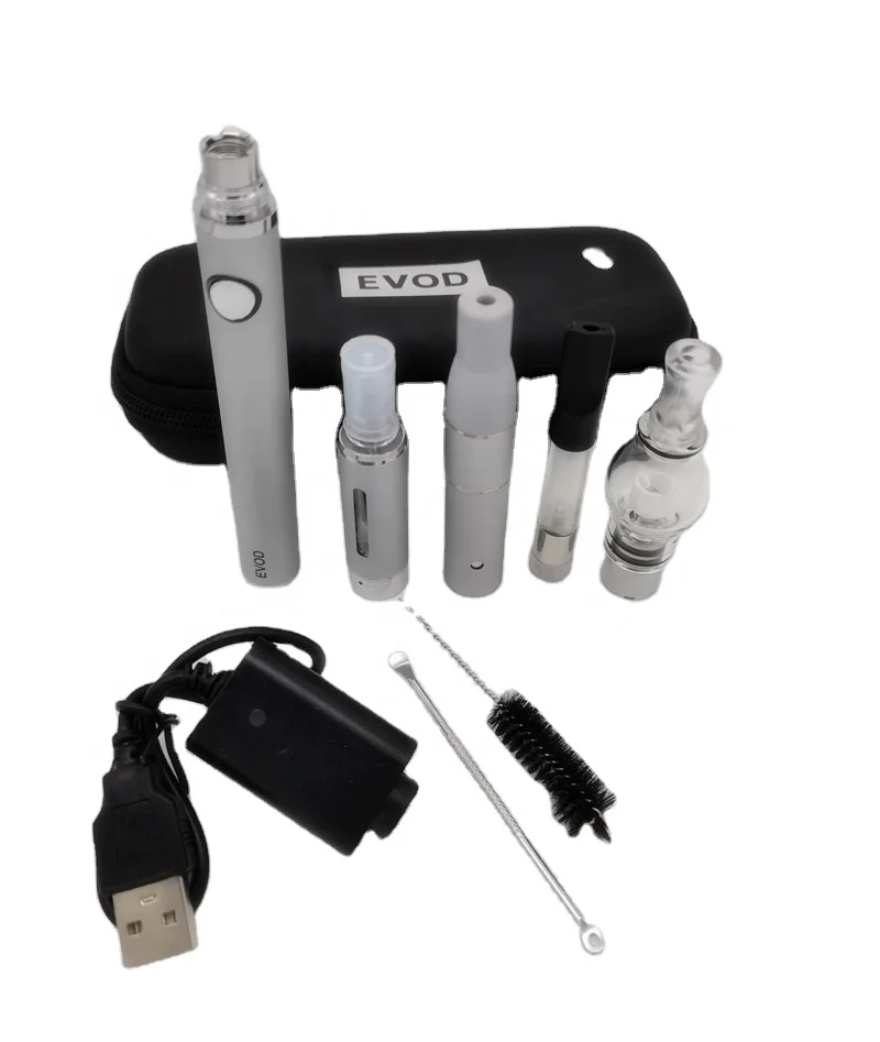 
Cheap 4 IN 1 Evod E Cigarettes starter Kit With glass globe Dual Coil Vape Wax Pens MT3 Atomizer Dry Herbal Vaporizer 
