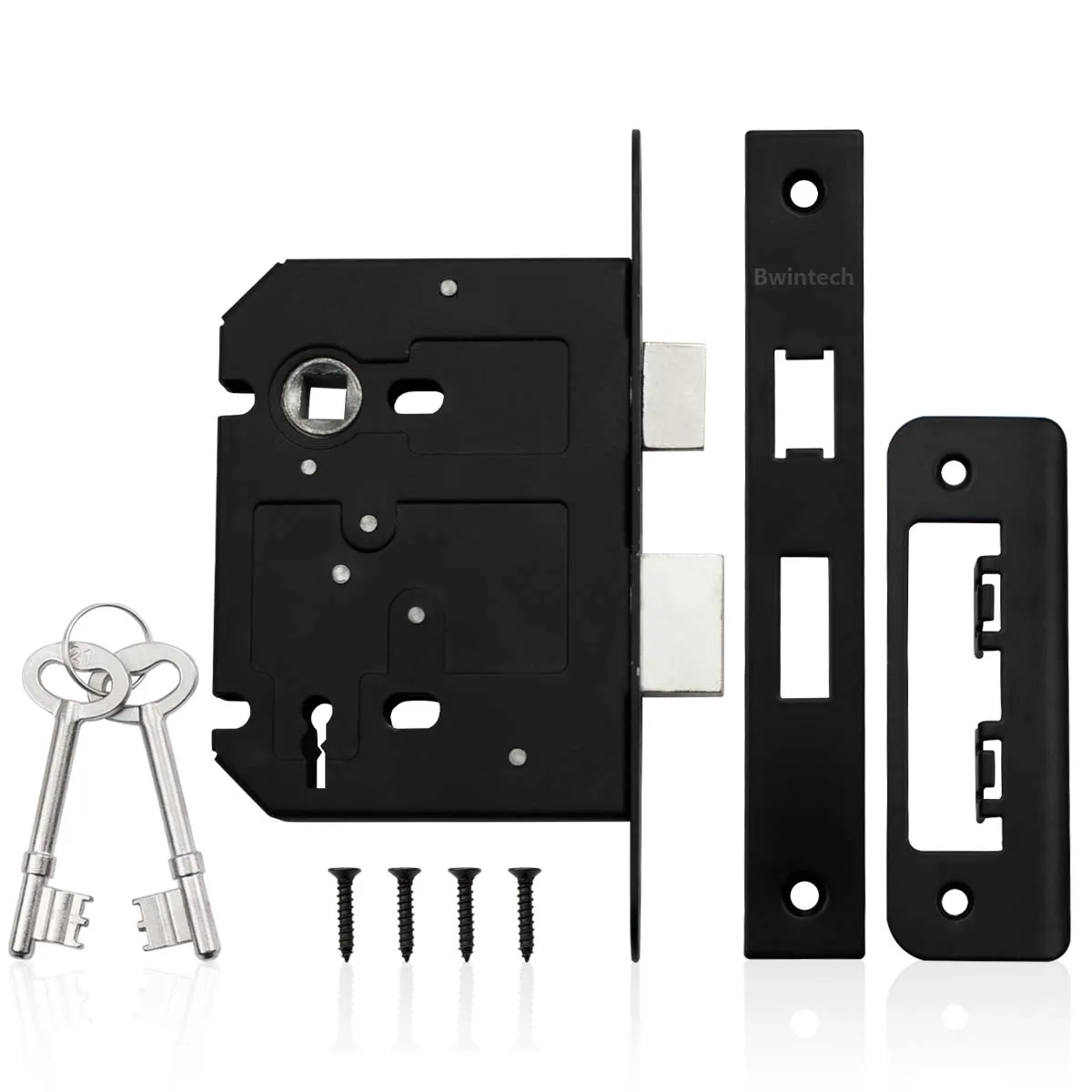 Bwintech 1 PCS 3 Lever Matt Black Mortice Sashlock 65mm, Door Lock with Key for Internal and External Doors, Reversibl