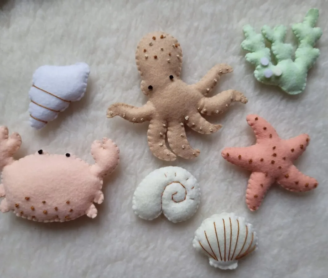 Handmade felt octopus shell favors marine animals felt crab baptism decorations sea elements