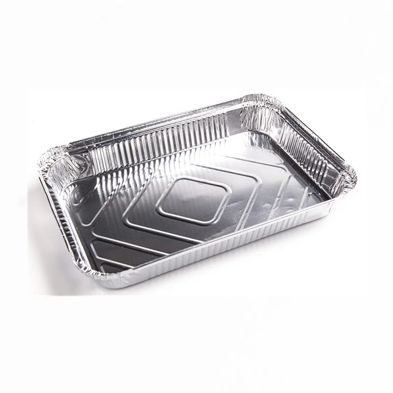 China manufacturer  12 inch Food grade disposable rectangular tin foil container 1800ml aluminum foil disposable plates