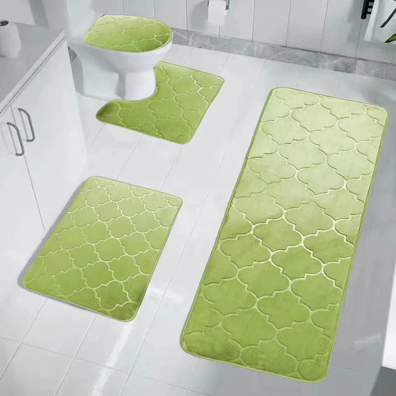 chenille carpet 4 Pc Classic Style Toilet Rug Set Absorbent Quick drying Non Slip PVC Bottom Bath Bathroom Mat Rug Set