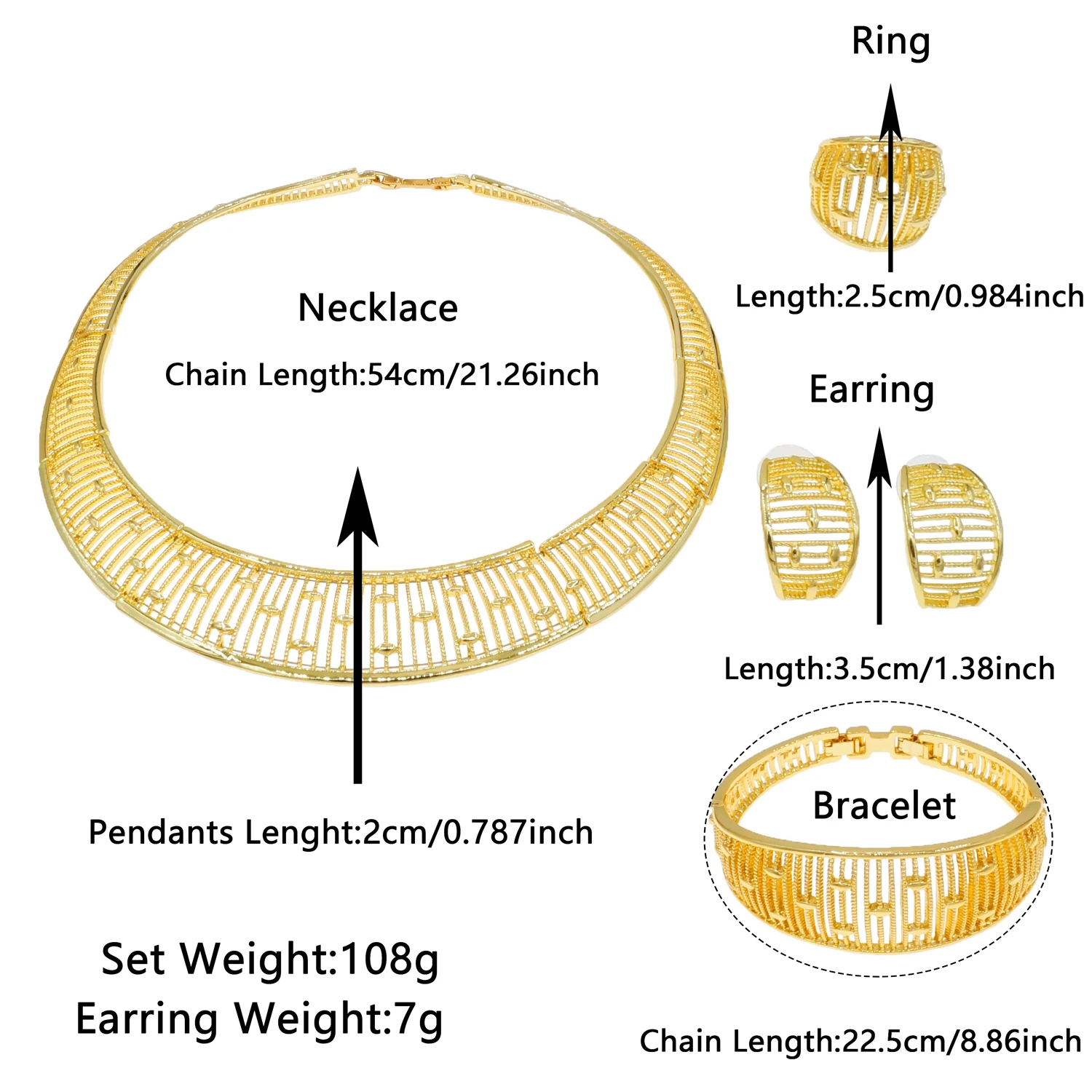 Fashion Hollow African Jewels Simple And Elegant Necklace Set High Quality Dubai Jewelry For Women 4 Pieces Necklace Earrings