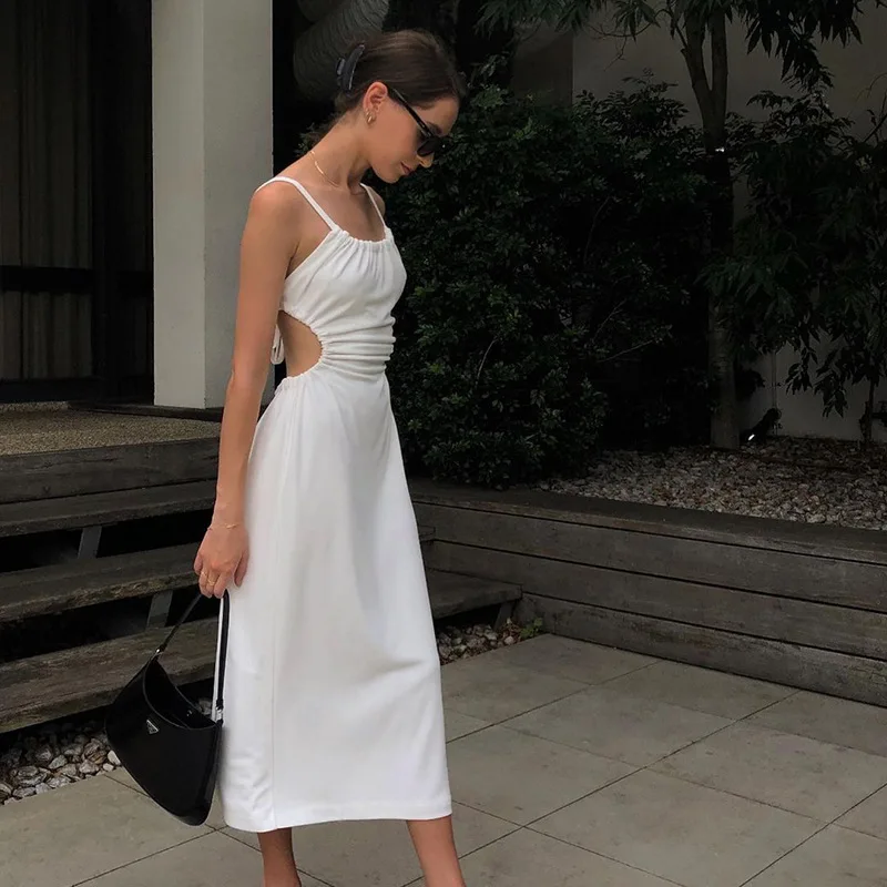 2023 Fashion Backless Dress Summer Trendy Streetwear Women Hollow Out Spaghetti Strap Midi Dresses Girls Sexy Chic Sexy Dress