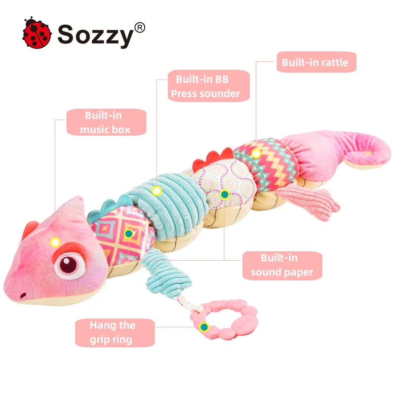 Sozzy Cute Colorful Long Worm PP Cotton Stuffed Plush Toys for Kids Gifts Bedroom Decorations Soft Animal Chameleon Toy Doll