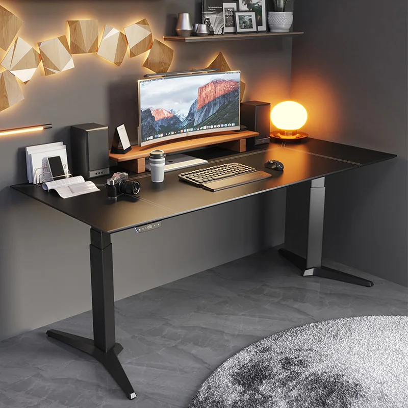 electric height adjustable desk with pu leather surface table top sit stand gaming desk direct wholesale factory price