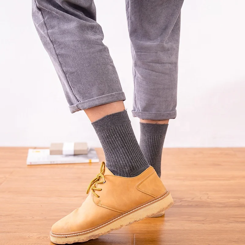 Breathable Solid color white basic ribbed custom knit Mens Cotton business black dress crew Sock