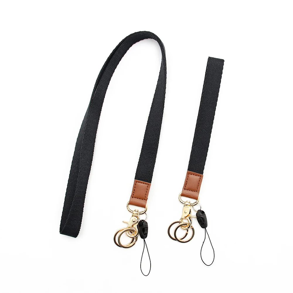 Custom Printed Luxury Hand Strap Wrist Embossed Leather Id Phone Lanyard Wristlet Key Chain Keychain