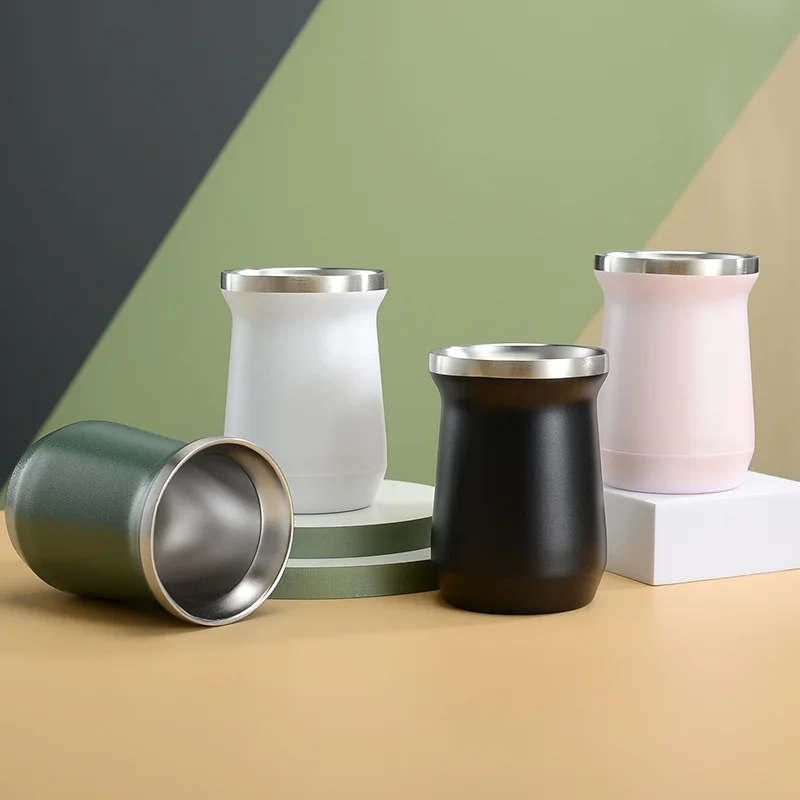 Double-wall Stainless Steel Coffee Tea Cup Yerba Mate Tea Cup And Bombilla Set