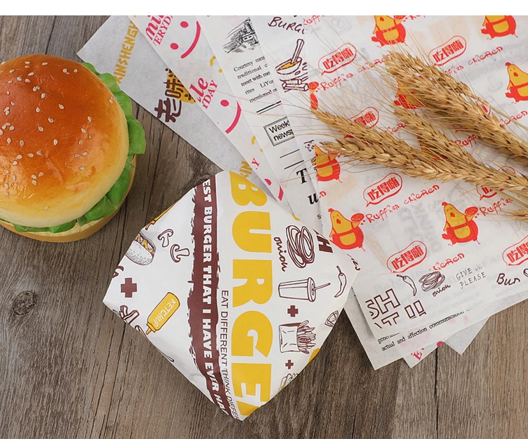 
Wholesale printed logo fast food greaseproof paper sandwich wrapping wax paper burger fried chicken food grade wax paper 