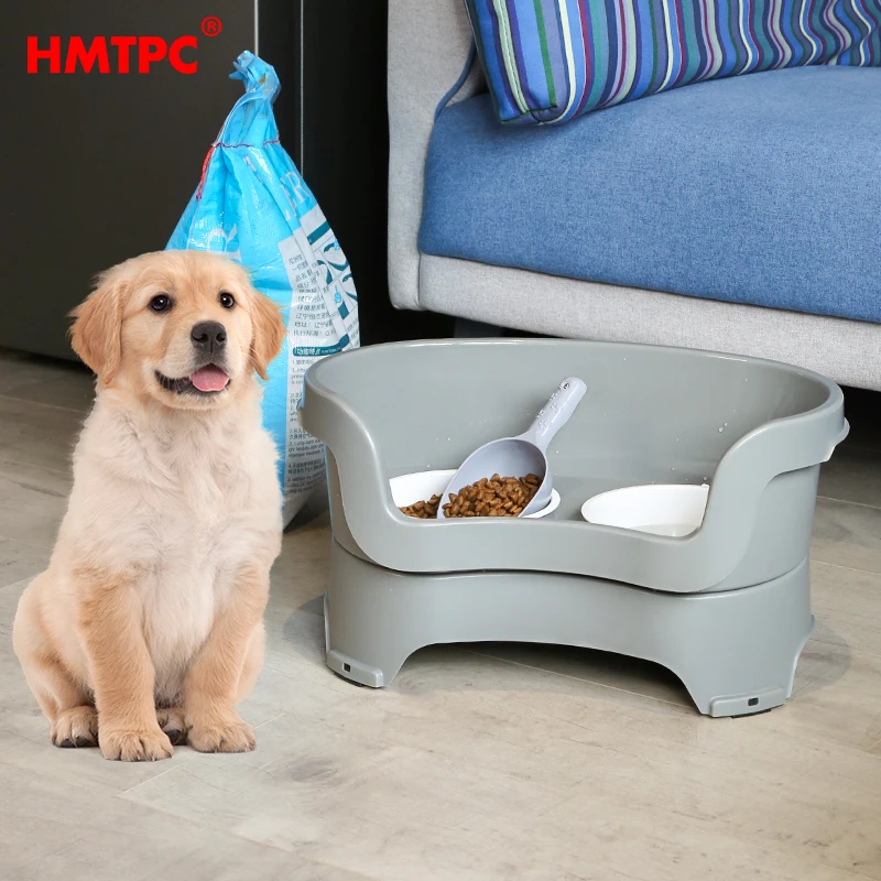 HMTPC Luxury 2-in-1 Stainless Steel Plastic Cat/ Dog Pet Feeder Bowl Stand Durable Indoor Food Bowl Bottle Shape Water