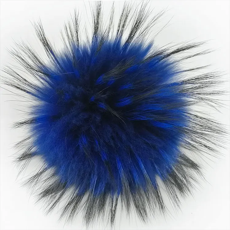 jimi usa beanie raw 10 cm navy blue real pompom raccoon fur pompom snaps with button