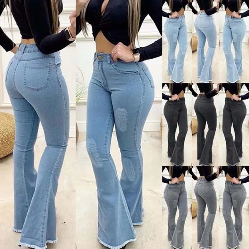 Hot Selling Women Flared Jeans Fashion Sexy 2022 S-3Xl Slim Ladies Jeans High-Waist Denim Pants