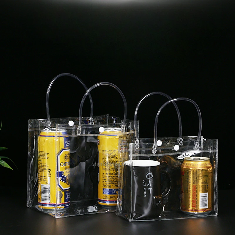 Transparent Soft PVC Gift Tote Packaging Bags with Hand Loop Clear Plastic Handbag Cosmetic Bag
