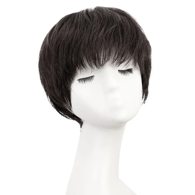 Оптовая продажа, перуанский бразильский необработанный индийский выровненный натуральный черный женский короткий косточчатый прямой парик из человеческих волос