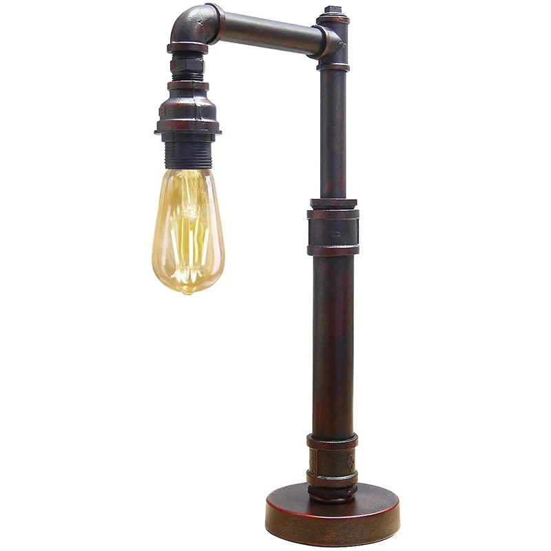 Vintage Industrial Water Pipe Table Lamp Copper Rustic Bedside Desk Lamp