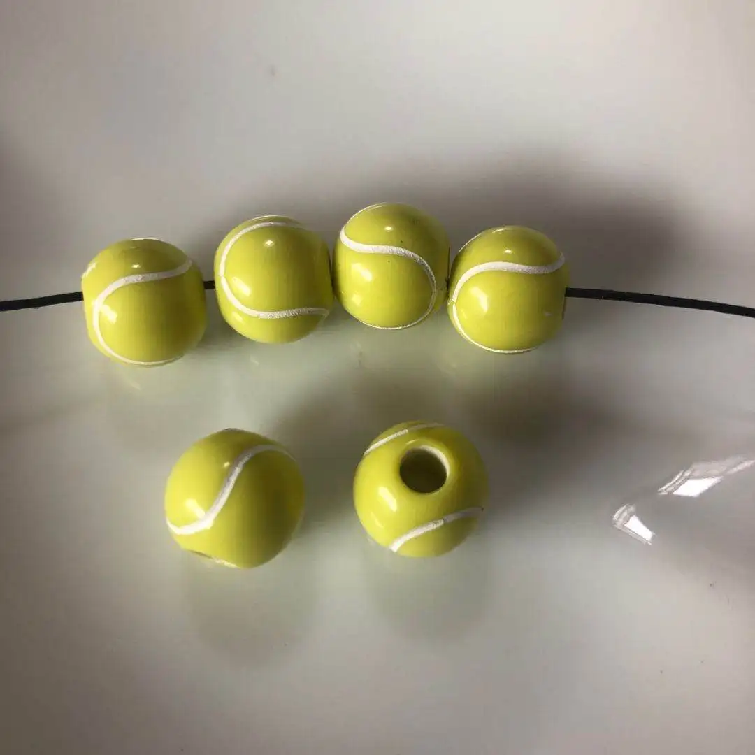 1000pcs per bag Cheap Yellow with White Line Softball Plastic Beads For DIY Jewelry Making
