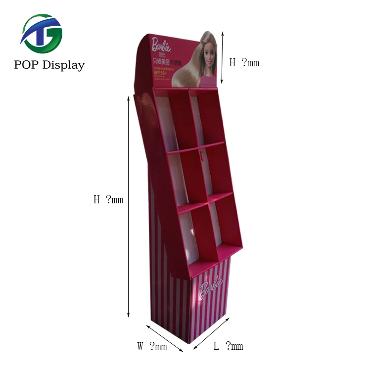 Supermarket Shelf Cosmetics Display Rack Lattice Pink Customized Cardboard Display