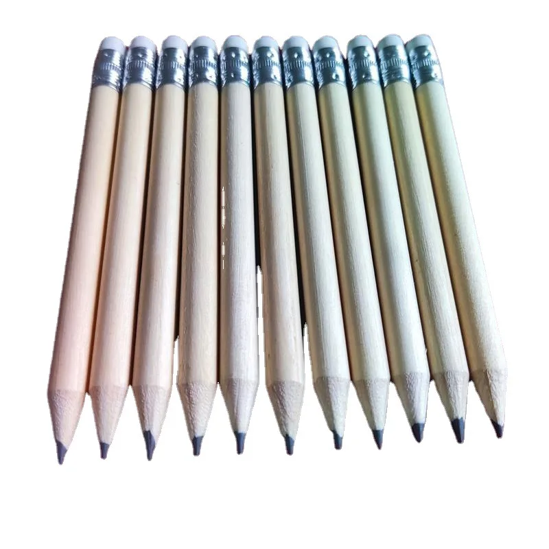 Pocket Portable Custom Logo Printing 10cm Mini Small Short Natural Wood Wooden HB Golf Pencils With Eraser