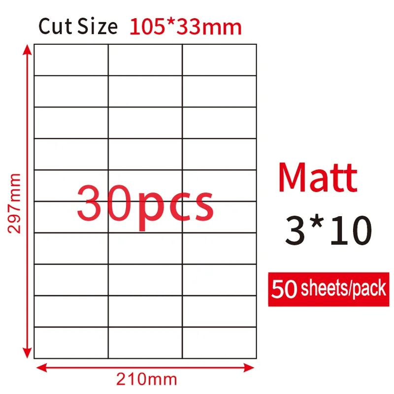 Custom printing A4 label 70mm*29.7mm 30 up per sheet A4 letter stickers for laser/inkjet printer