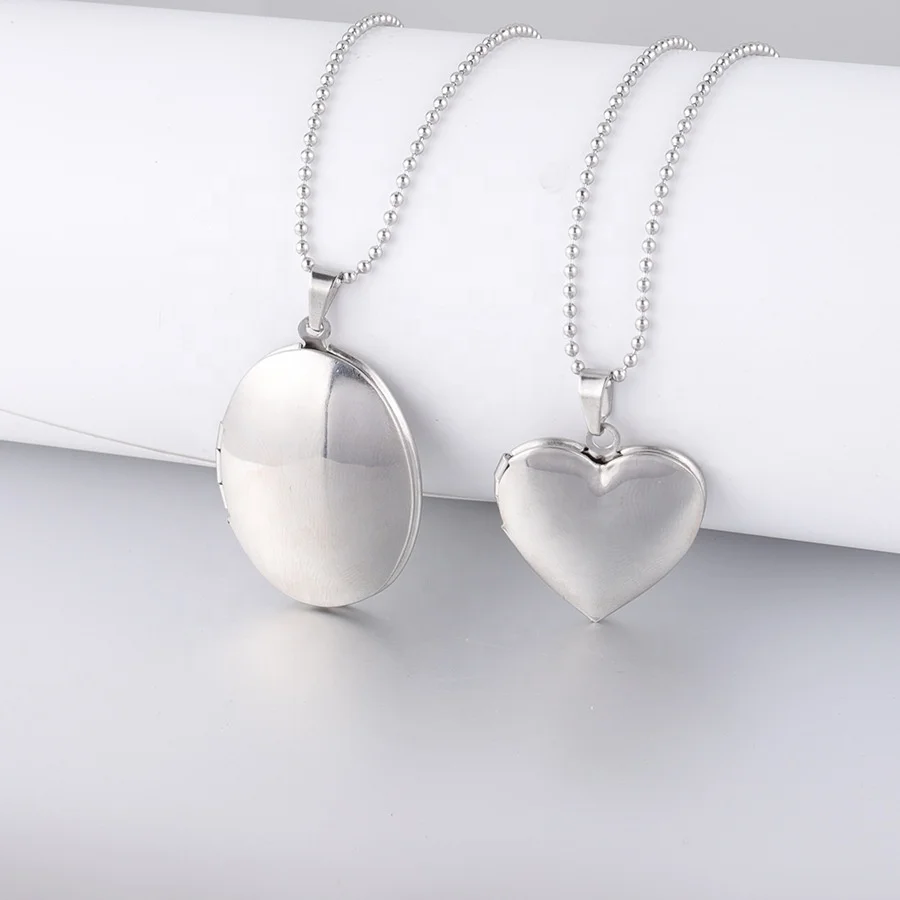 Hot style circular ellipse heart shaped beetle and book design locket necklace pendant stainless steel