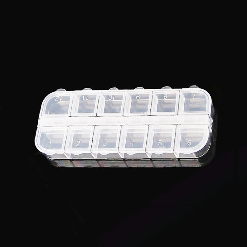 12 Grid Transparent Rhinestone Decoration Plastic Box Divided Nail Art Container