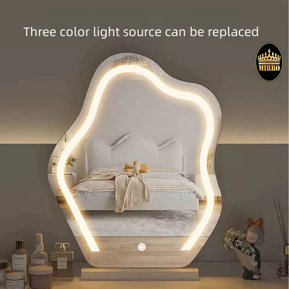 Custom modern home wall room decor luxury irregular frameless unbreakable pocket led mirror full length large table mirror