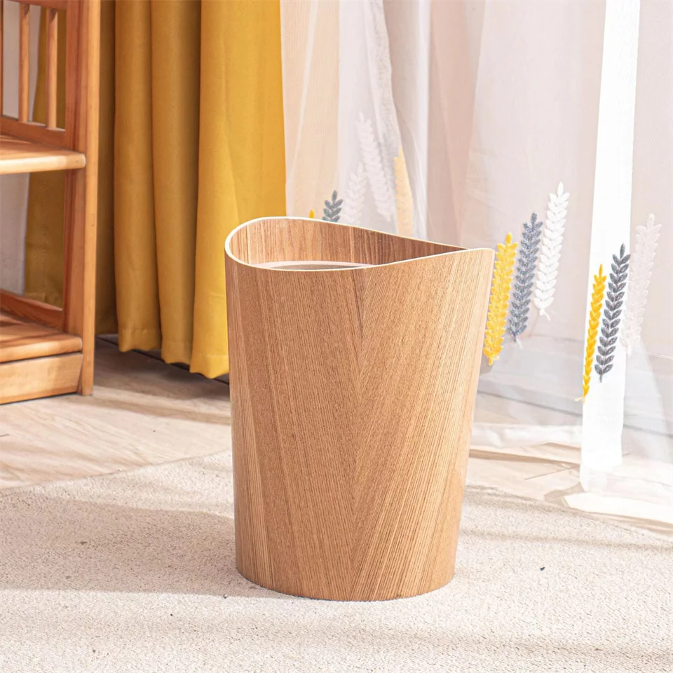 Wholesale Waste  Bins Wooden Trash Can Cylindrical Recycling Bin Rubbish Trash  container for Office Study Bathroom Living Room