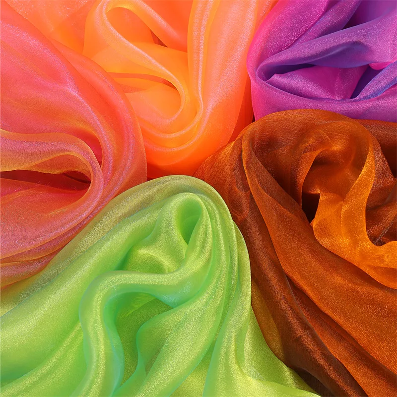 Светящаяся пряжа градиентная ткань из органзы двухцветная жемчужная оптовая продажа прозрачной и мягкой декоративной ткани тюля