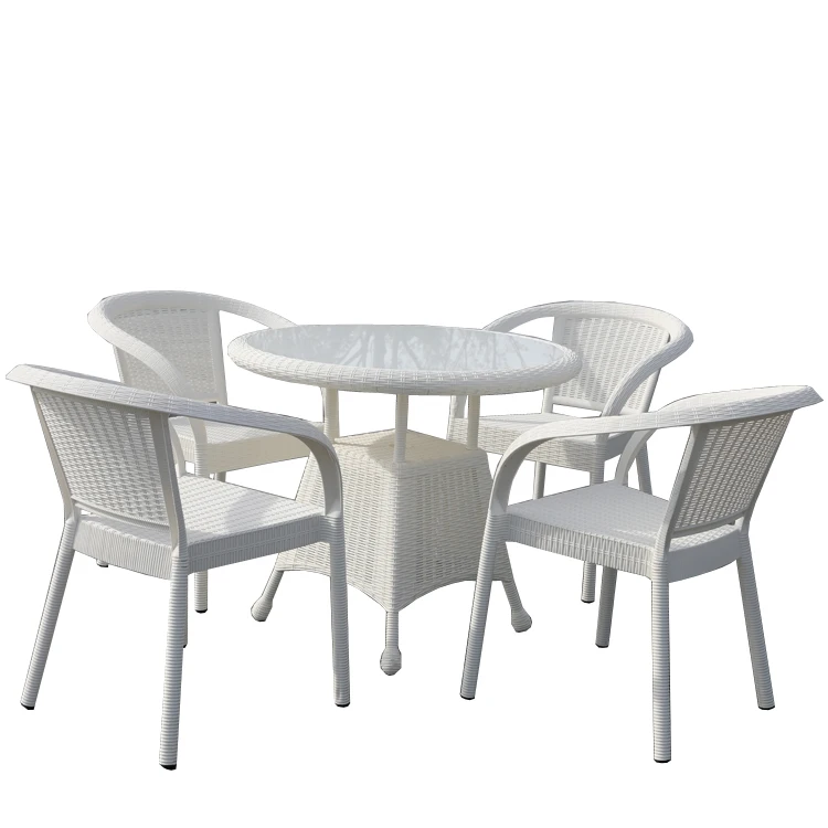 
Outdoor Garden Patio Leisure White 5PC Plastic Table and Chair Set 