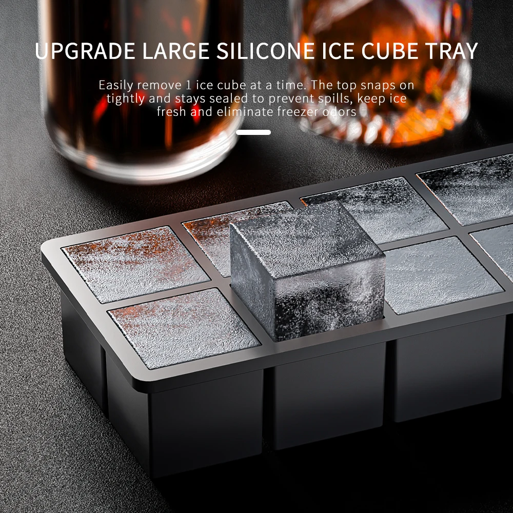 Large Silicone Ice Cube Trays for Whiskey,2-Inch Square Ice Cubes for Bourbon, Whisky Cocktails Giant Ice Cube Tray