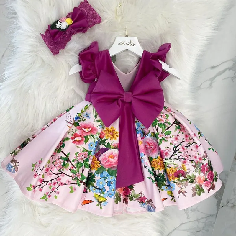 TOP kid clothing wholesale 2021printing  baby dress for party and birthday flower girls dresses
