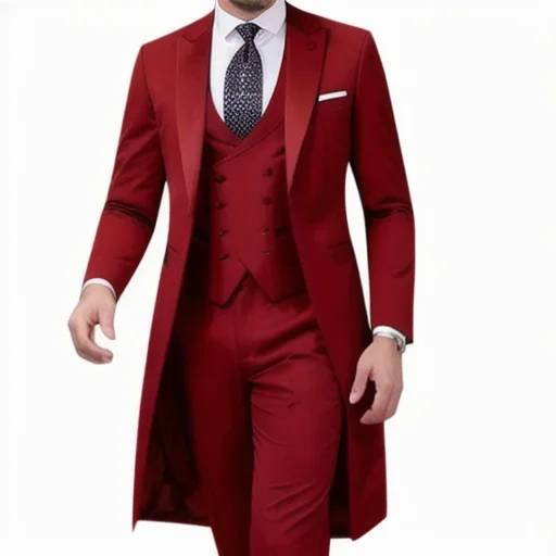 New Arrival  Long Coat Design Chinese Red Men Suit Gentle Male Tuxedos Prom Blazer Costume 3 Pieces groom wedding