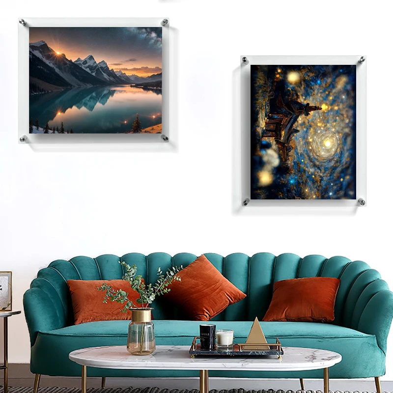 8*10 дюймов Современная прозрачная настенная декоративная плавающая бескаркасная акриловая фоторамка для фотографий с противостоянием