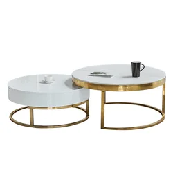 Modern Nesting Wrought Iron Metal Calaeatta White Marble Round End Side Tea Table Gold Coffee Table Set Living Room Center Table