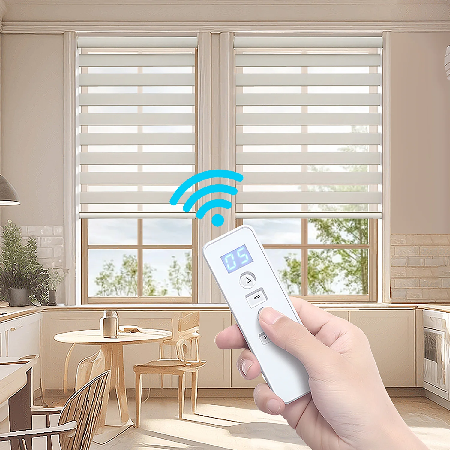 Смарт-моторизованная затемненная оконная жалюзи