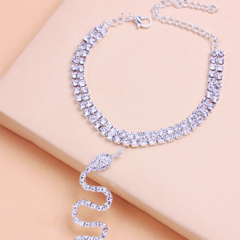 
2021Hip hop Gold plated Color Rhinestone Zodiac Tennis Chain Anklet Crystal Animal Snake Anklet Foot Jewelry For Women 