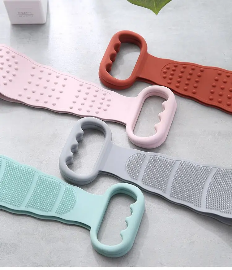 
60cm 4 colors Hot sell Silicone Bath Body Brush Exfoliating Long Silicone Back Body Scrubber for Shower 