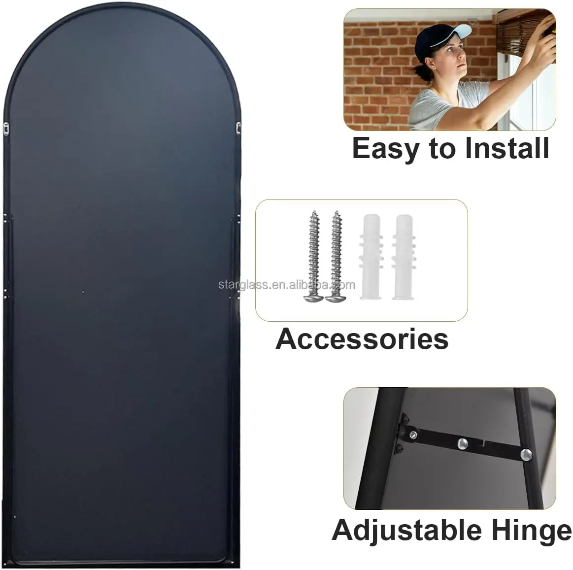 Aluminum frame arched full body floor dressing mirror back panel full length mirrors