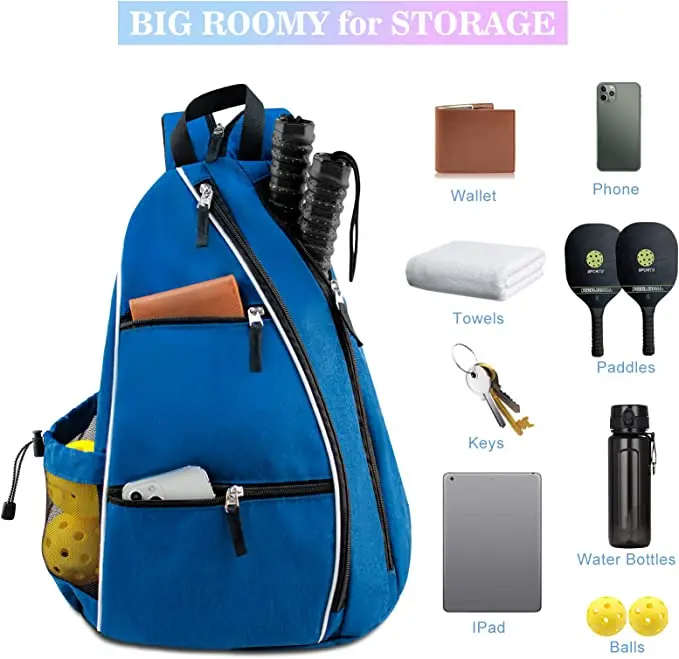 New Sports Reversible Crossbody Franklin Pickle Ball Tennis Racquetball Badminton Travel Sling Bag