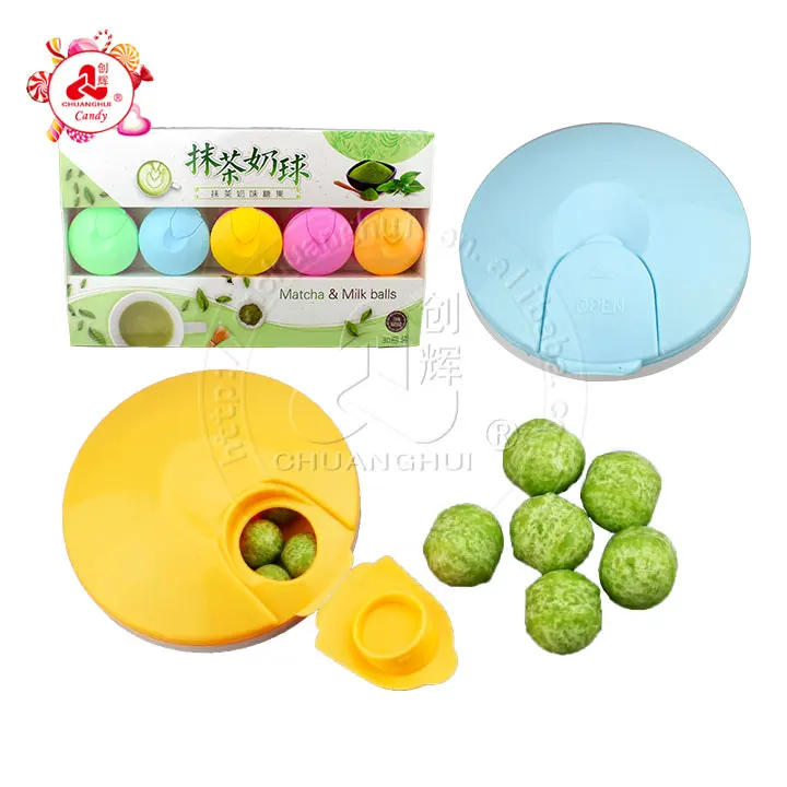 matcha tea flavor dry milk candy balls with the round box
